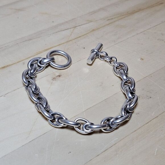 Sterling Silver 925 Unique Link Toggle Statement Bracelet 8.25 Inches 76 Grams - Picture 1 of 5